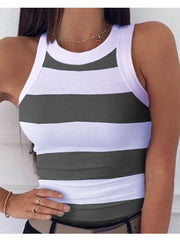 Sleeveless Summer Elastic T-shirt O Neck Racerback Sexy Stripe Print Tank Top