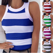 Sleeveless Summer Elastic T-shirt O Neck Racerback Sexy Stripe Print Tank Top