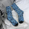 Blue and Black Abstract Line Mid-calf Socks Deep Sea Trendy Comfortable and Breathable Socks