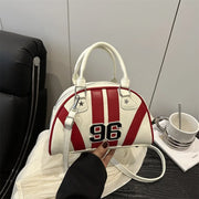 Retro Sporty Striped Dome Totes Bags with Print Top Handle Bags Detachable Strap Shoulder Handbag Purse