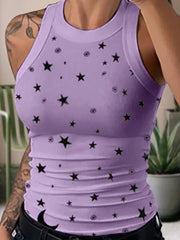 Sleeveless Summer Elastic T-shirt O Neck Racerback Sexy Stripe Print Tank Top