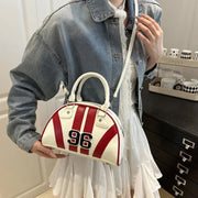 Retro Sporty Striped Dome Totes Bags with Print Top Handle Bags Detachable Strap Shoulder Handbag Purse