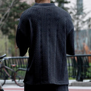 MFL Urban Luxe: Cable Knit V-neck Street Style Men's Short Sleeve Sets
