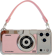 3D Vintage Camera Phone Case with Hand Strap for IPhone 17 16 15 14 Pro Max Plus 17Pro Shockproof Phone Cover