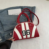 Retro Sporty Striped Dome Totes Bags with Print Top Handle Bags Detachable Strap Shoulder Handbag Purse