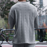 MFL Urban Luxe: Cable Knit V-neck Street Style Men's Short Sleeve Sets