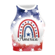 Patriotic Crop Top for Women USA Flag Print Sleeveless Summer Party Streetwear