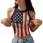 Patriotic Crop Top for Women USA Flag Print Sleeveless Summer Party Streetwear