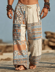 Tribal Print Casual 3D Print Pants, Mid Waist Baggy Drawstring Pants with Pockets, Spring & Summer