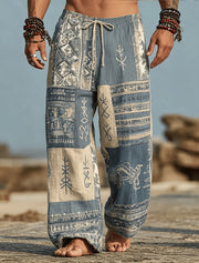 Tribal Print Casual 3D Print Pants, Mid Waist Baggy Drawstring Pants with Pockets, Spring & Summer