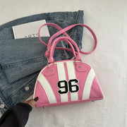 Retro Sporty Striped Dome Totes Bags with Print Top Handle Bags Detachable Strap Shoulder Handbag Purse