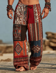 Tribal Print Casual 3D Print Pants, Mid Waist Baggy Drawstring Pants with Pockets, Spring & Summer